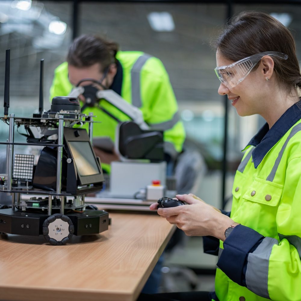 Engineer team learning and analyzed to develop automation welding robot machine is artificial intell